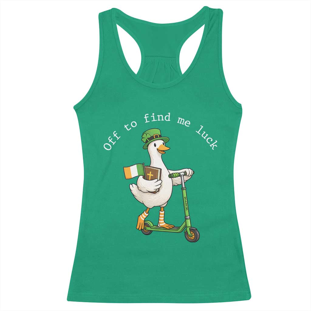 Funny Goose Christian St Patricks Day Racerback Tank Top Off To Find Me Lucky