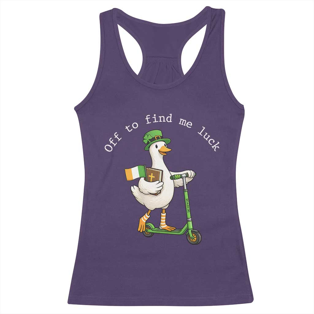 Funny Goose Christian St Patricks Day Racerback Tank Top Off To Find Me Lucky