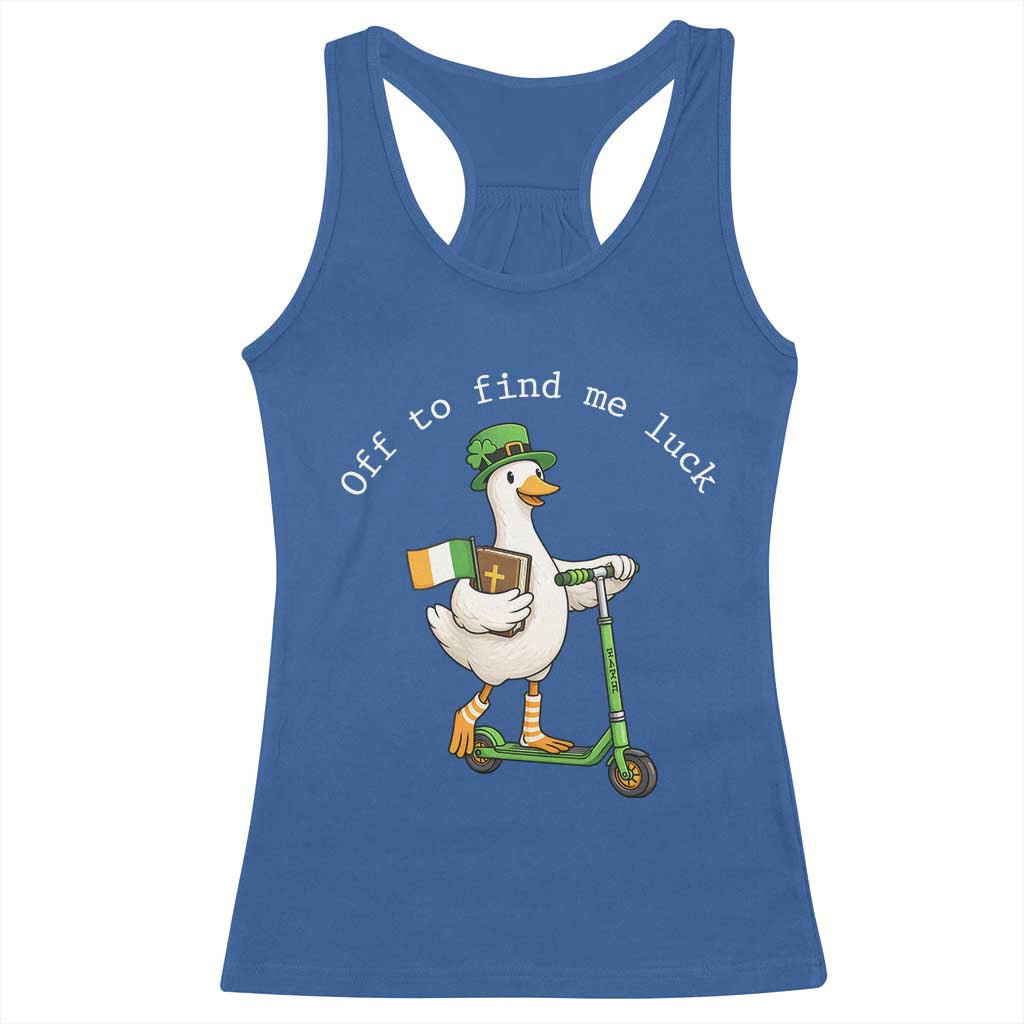 Funny Goose Christian St Patricks Day Racerback Tank Top Off To Find Me Lucky