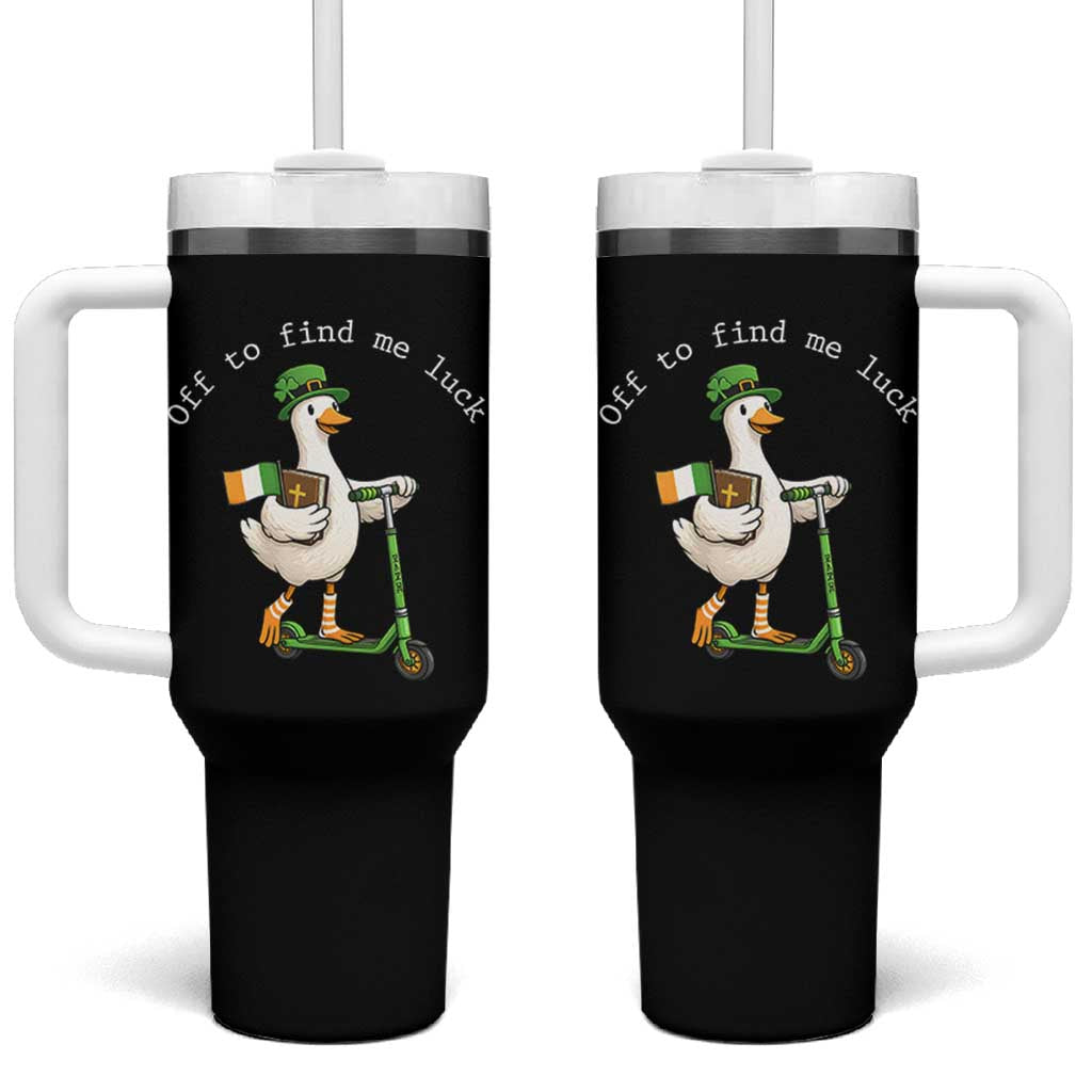 Funny Goose Christian St Patricks Day Tumbler With Handle Off To Find Me Lucky