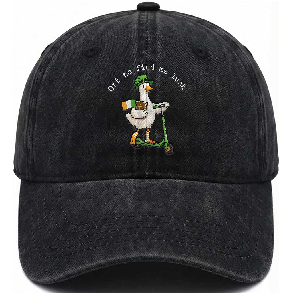 Funny Goose Christian St Patricks Day Washed Cotton Baseball Cap Off To Find Me Lucky