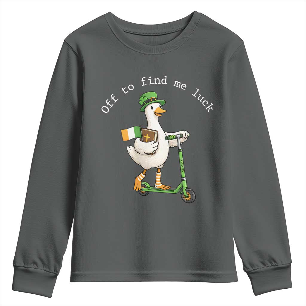 Funny Goose Christian St Patricks Day Youth Sweatshirt Off To Find Me Lucky