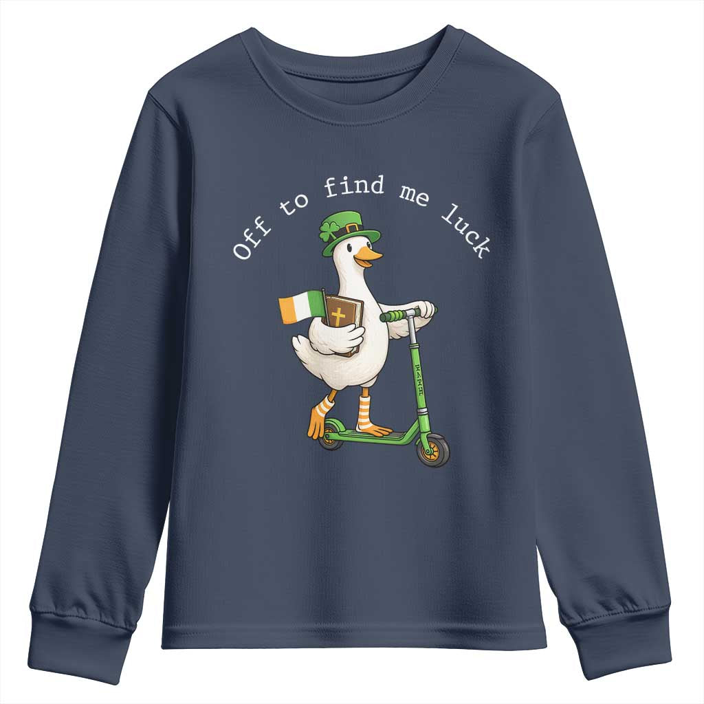 Funny Goose Christian St Patricks Day Youth Sweatshirt Off To Find Me Lucky
