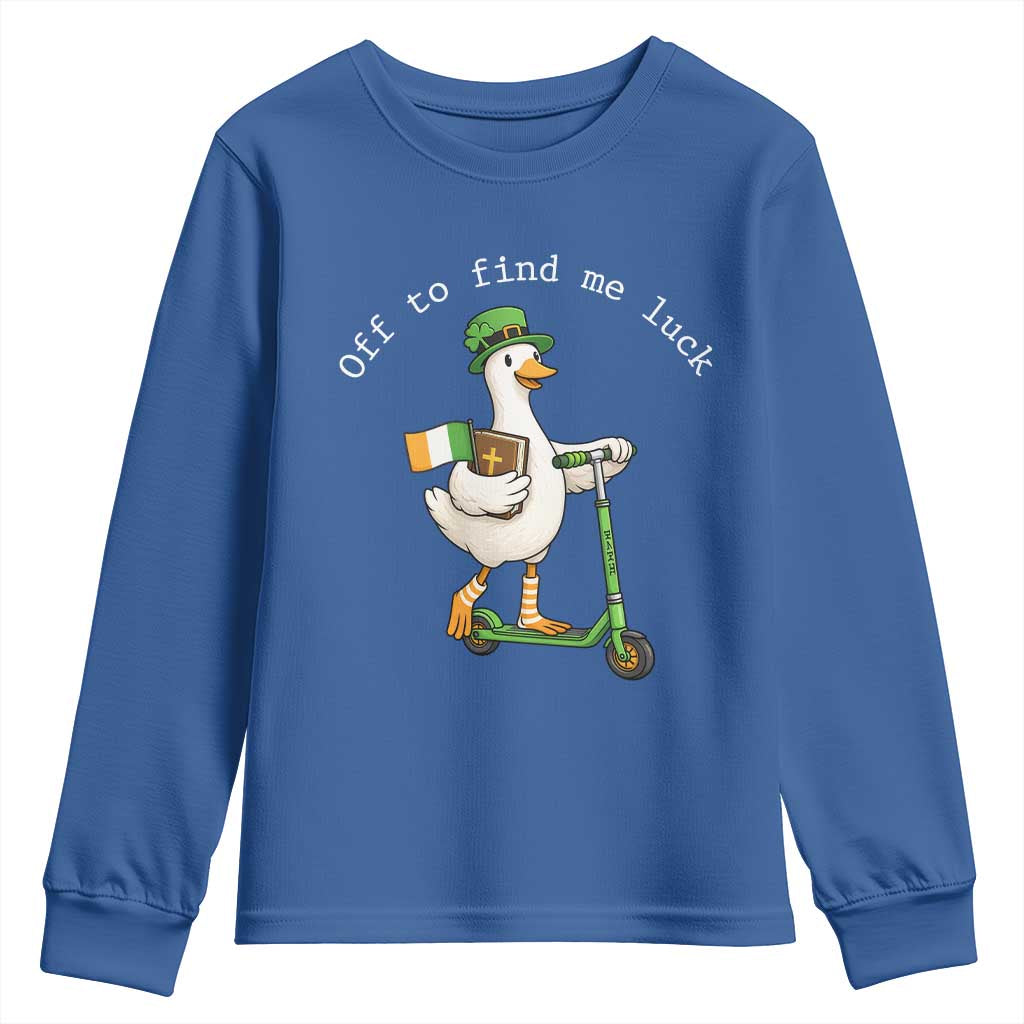 Funny Goose Christian St Patricks Day Youth Sweatshirt Off To Find Me Lucky