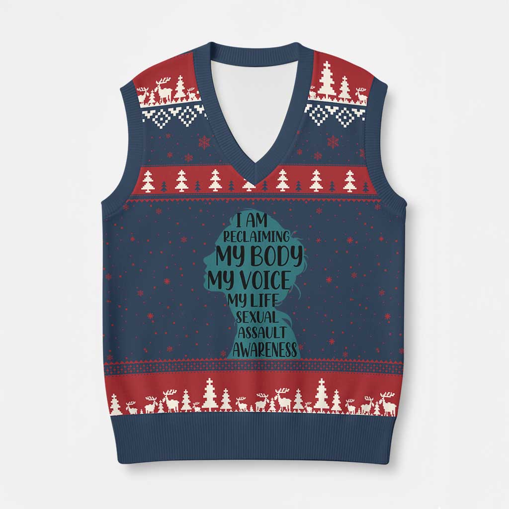 Sexual Assault Awareness V-Neck Knit Sweater Vest Women Support Survivors