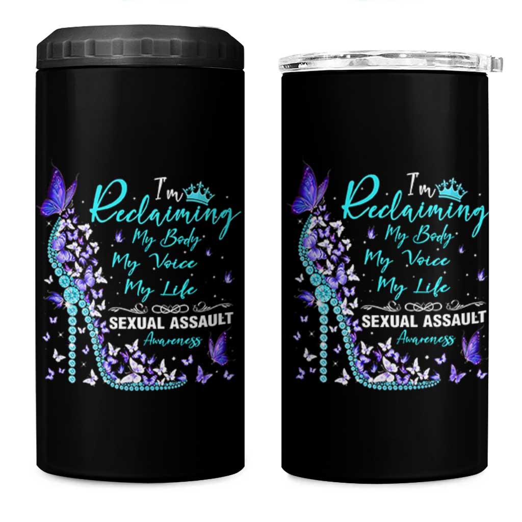 Sexual Assault Awareness 4 in 1 Can Cooler Tumbler I Am Reclaiming My Body My Voice My Life