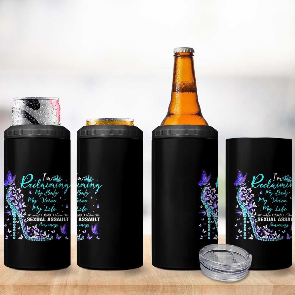 Sexual Assault Awareness 4 in 1 Can Cooler Tumbler I Am Reclaiming My Body My Voice My Life