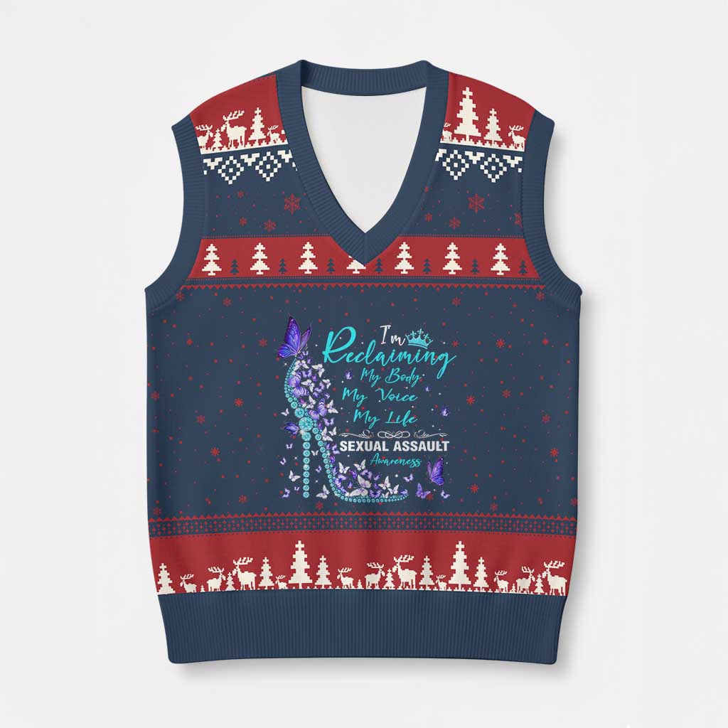 Sexual Assault Awareness V-Neck Knit Sweater Vest I Am Reclaiming My Body My Voice My Life