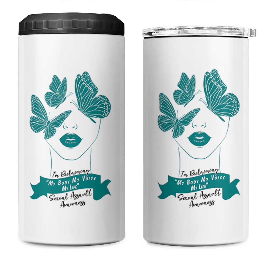 Sexual Assault Awareness Month 4 in 1 Can Cooler Tumbler I Am Reclaiming My Body My Voice My Life