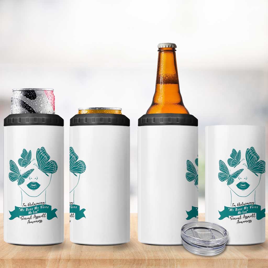 Sexual Assault Awareness Month 4 in 1 Can Cooler Tumbler I Am Reclaiming My Body My Voice My Life