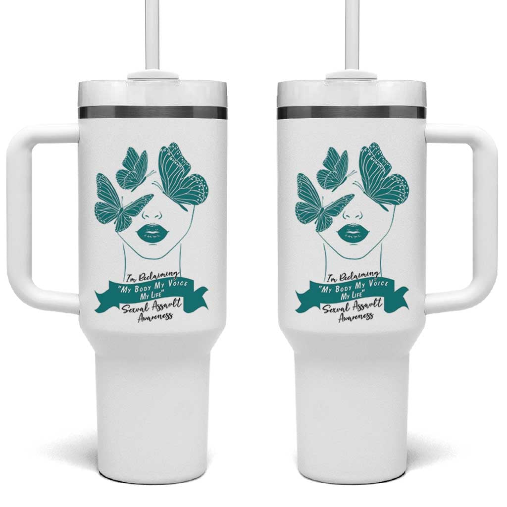 Sexual Assault Awareness Month Tumbler With Handle I Am Reclaiming My Body My Voice My Life
