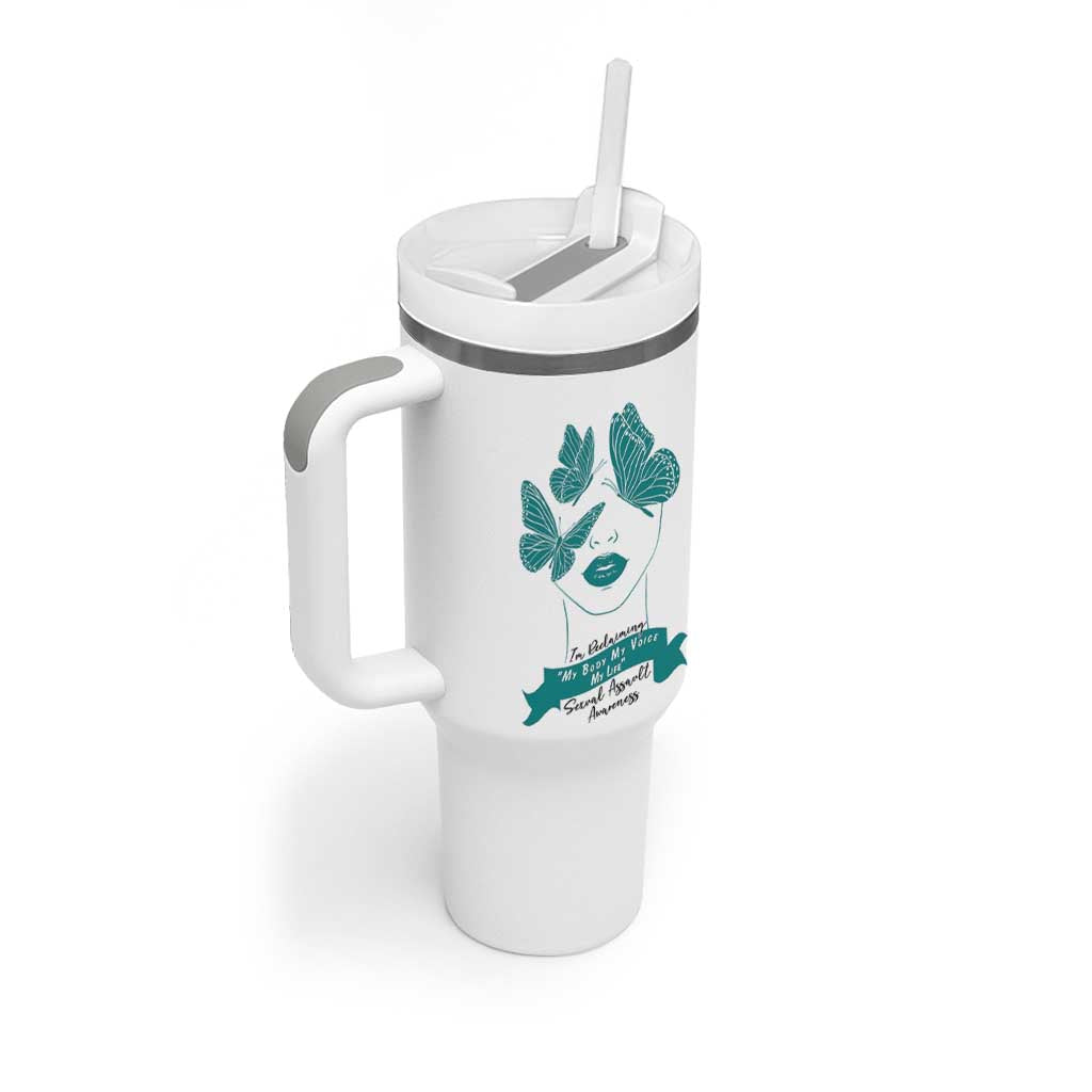 Sexual Assault Awareness Month Tumbler With Handle I Am Reclaiming My Body My Voice My Life