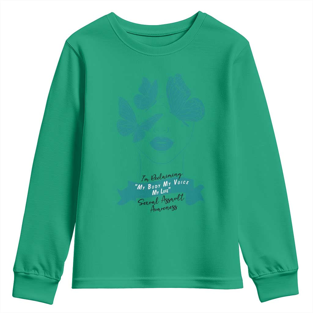 Sexual Assault Awareness Month Youth Sweatshirt I Am Reclaiming My Body My Voice My Life