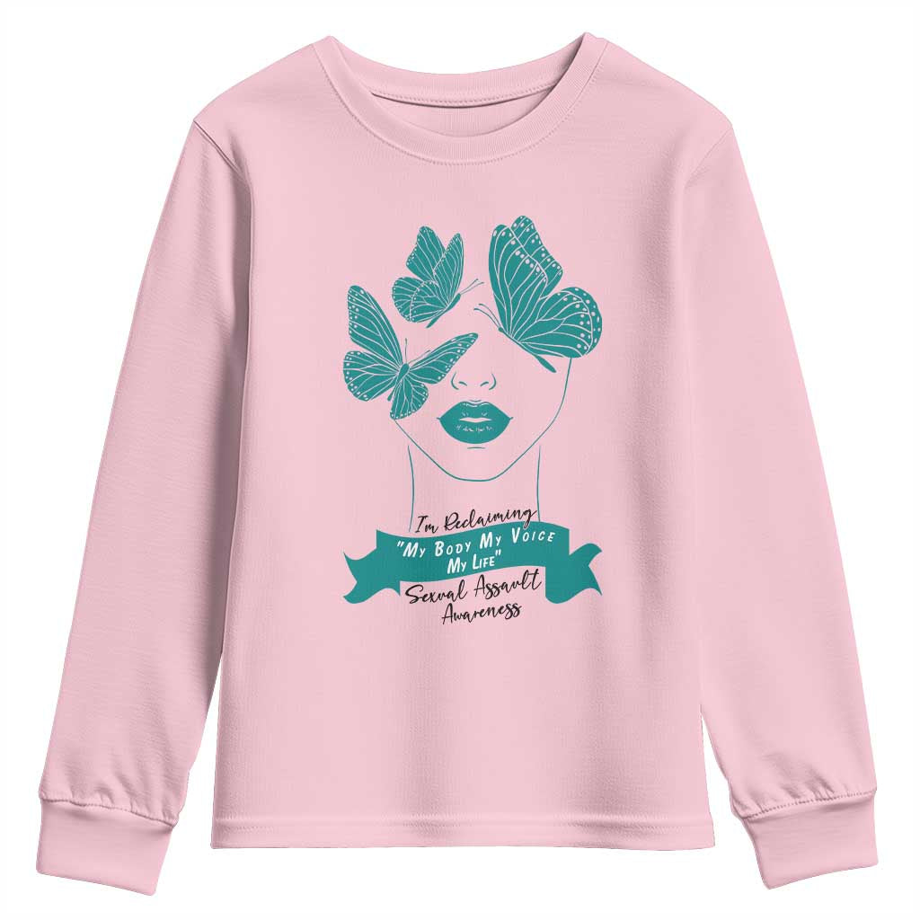 Sexual Assault Awareness Month Youth Sweatshirt I Am Reclaiming My Body My Voice My Life