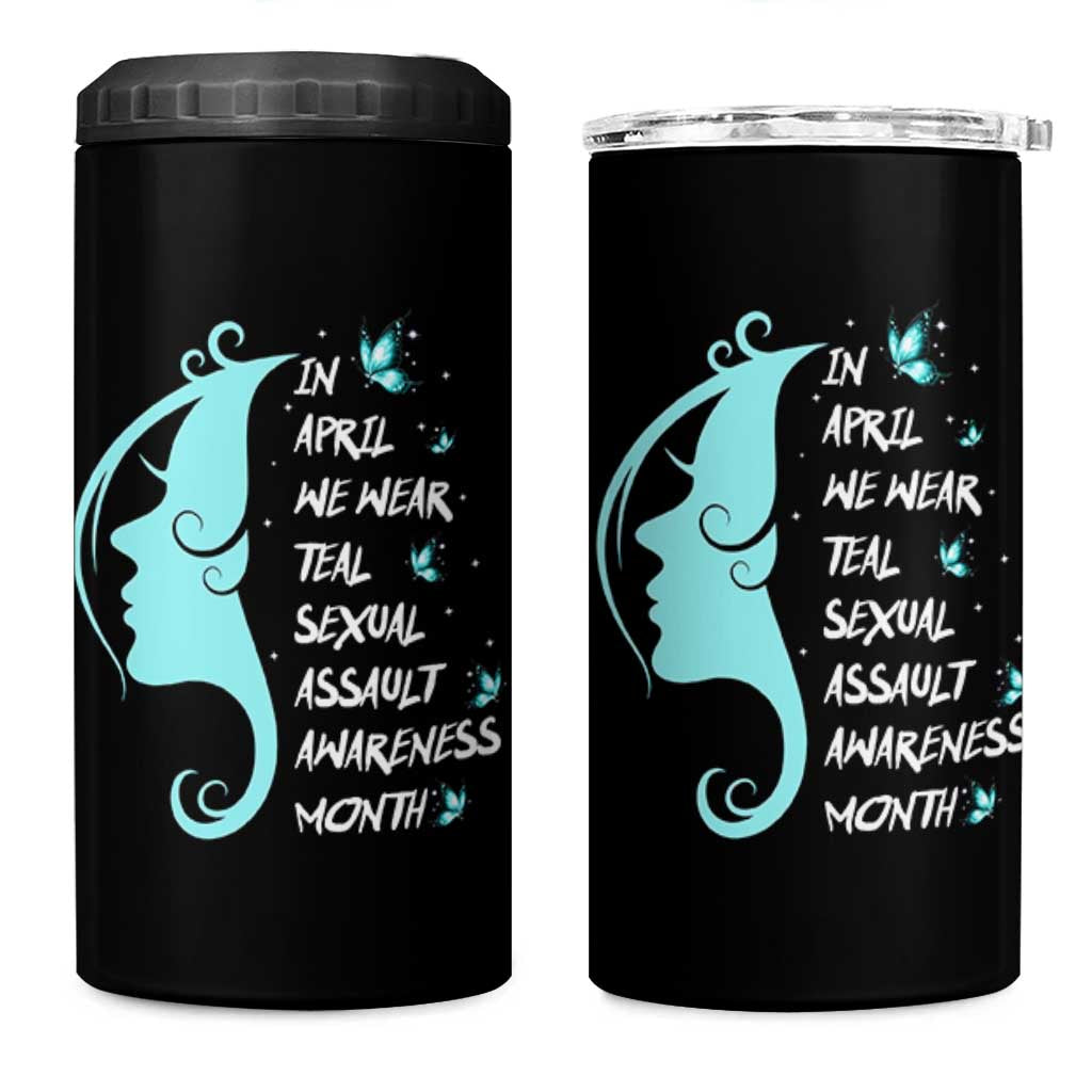 Sexual Assault Awareness Month 4 in 1 Can Cooler Tumbler In April We Wear Teal Ribbon