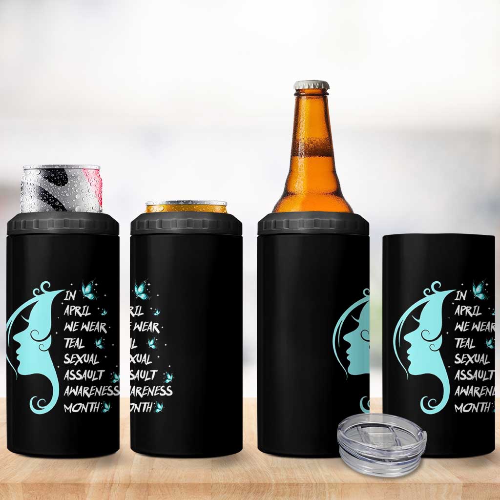 Sexual Assault Awareness Month 4 in 1 Can Cooler Tumbler In April We Wear Teal Ribbon