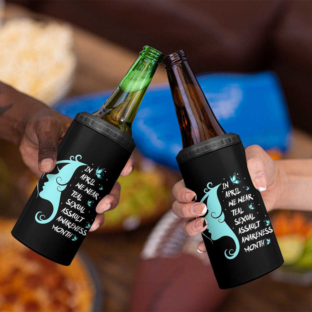 Sexual Assault Awareness Month 4 in 1 Can Cooler Tumbler In April We Wear Teal Ribbon