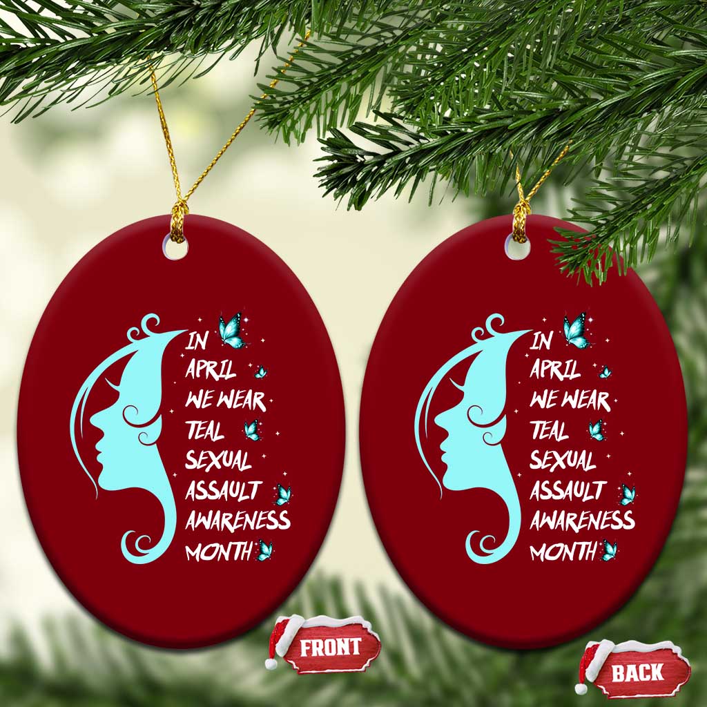 Sexual Assault Awareness Month Ceramic Ornament In April We Wear Teal Ribbon