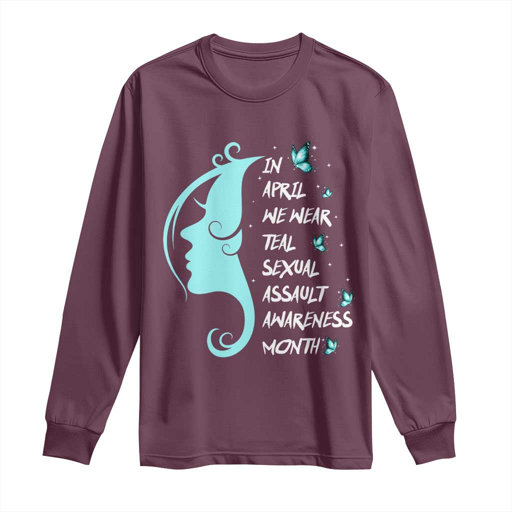 Sexual Assault Awareness Month Long Sleeve Shirt In April We Wear Teal Ribbon