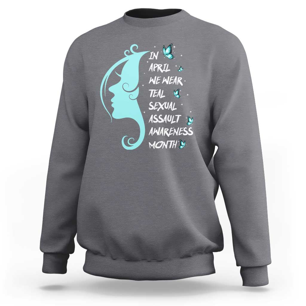 Sexual Assault Awareness Month Sweatshirt In April We Wear Teal Ribbon