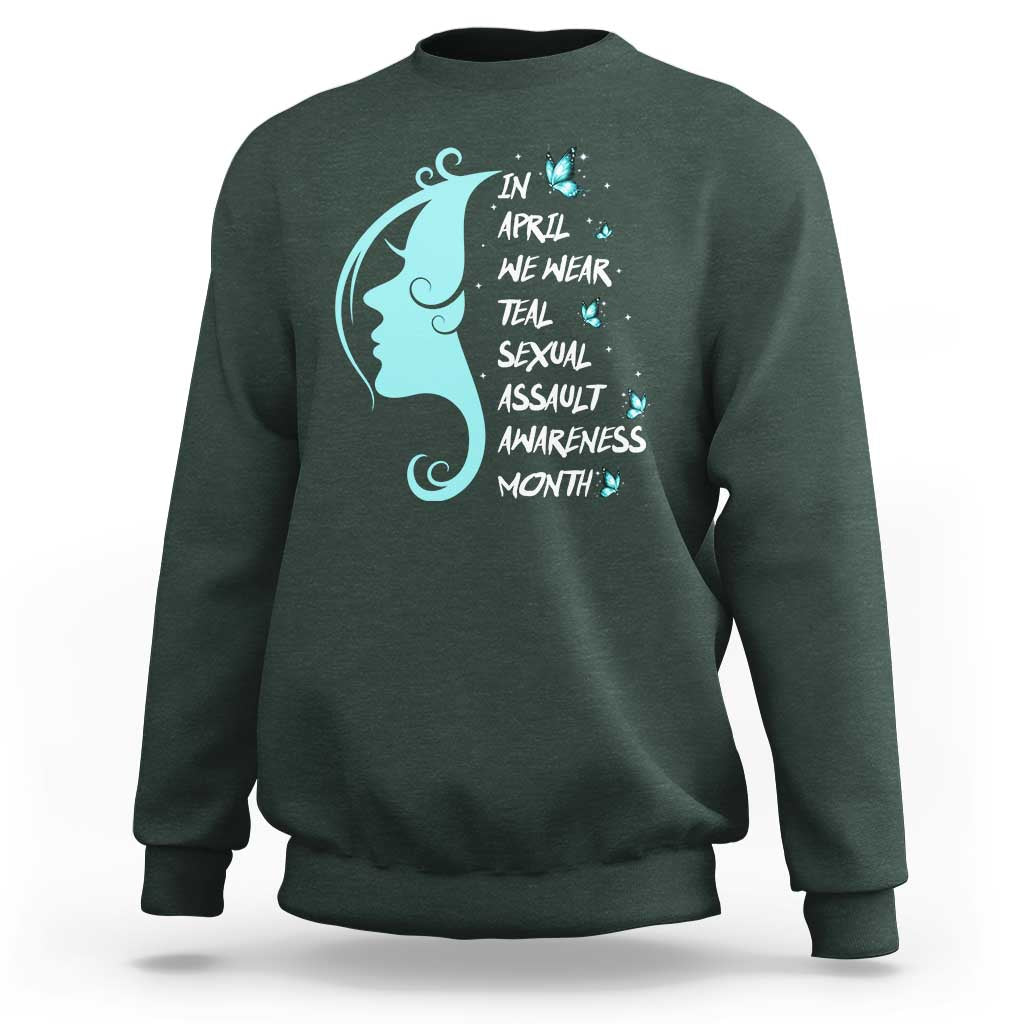 Sexual Assault Awareness Month Sweatshirt In April We Wear Teal Ribbon