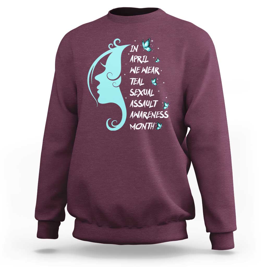 Sexual Assault Awareness Month Sweatshirt In April We Wear Teal Ribbon