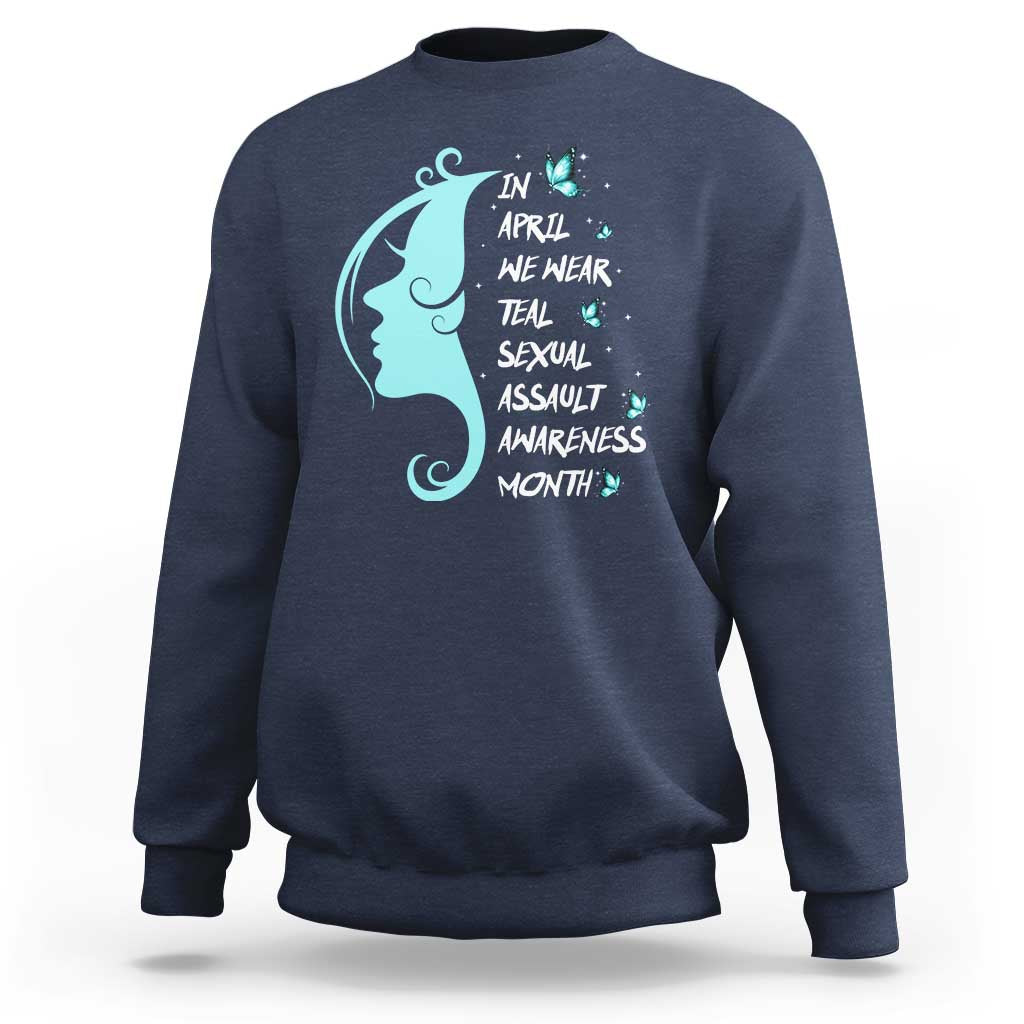 Sexual Assault Awareness Month Sweatshirt In April We Wear Teal Ribbon