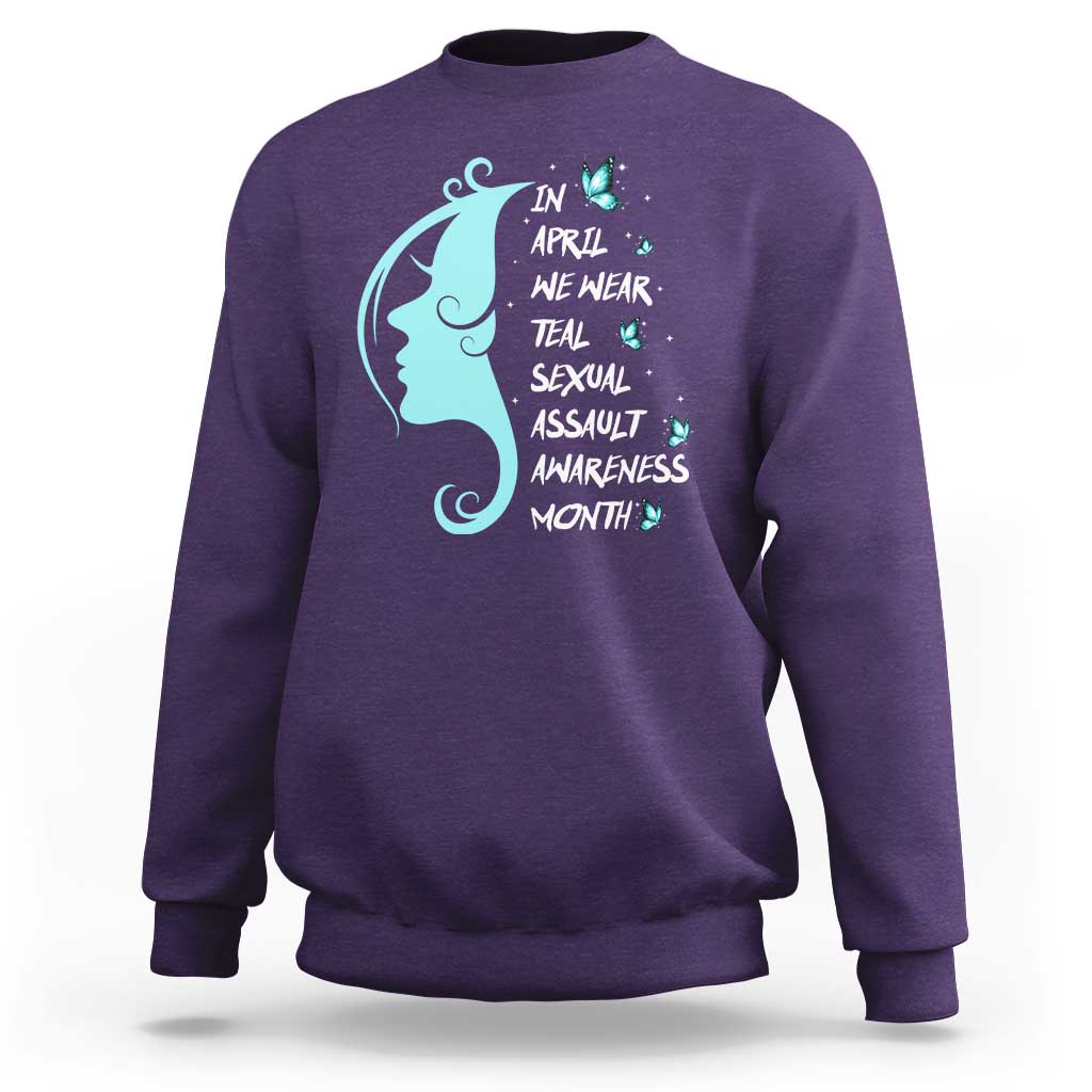 Sexual Assault Awareness Month Sweatshirt In April We Wear Teal Ribbon