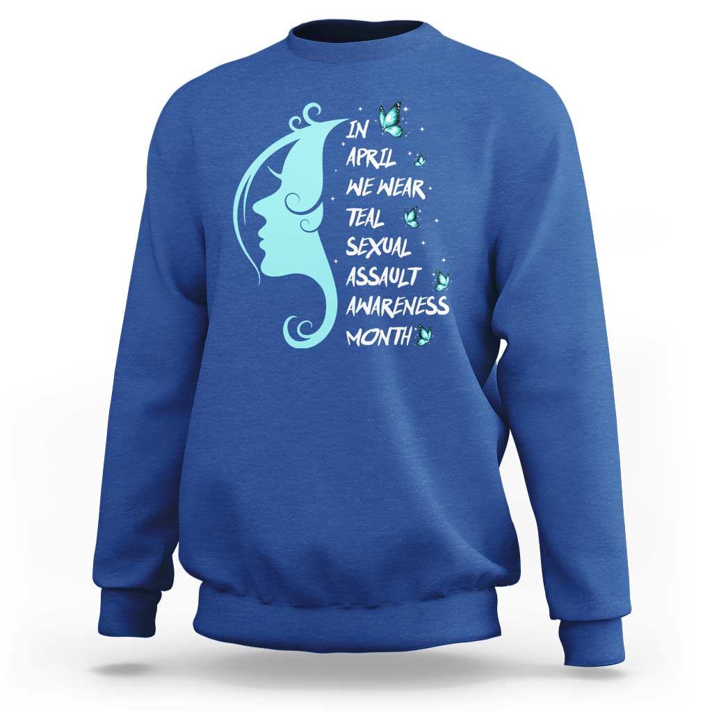 Sexual Assault Awareness Month Sweatshirt In April We Wear Teal Ribbon