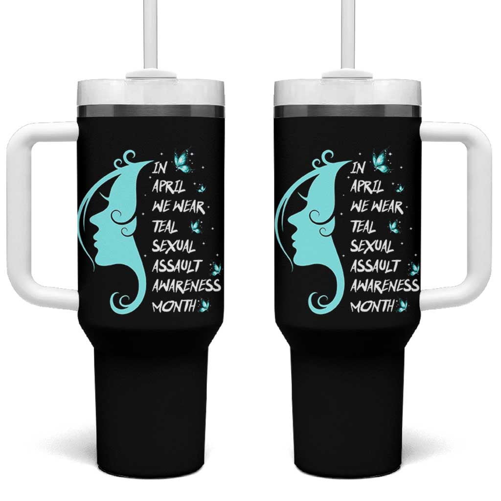 Sexual Assault Awareness Month Tumbler With Handle In April We Wear Teal Ribbon