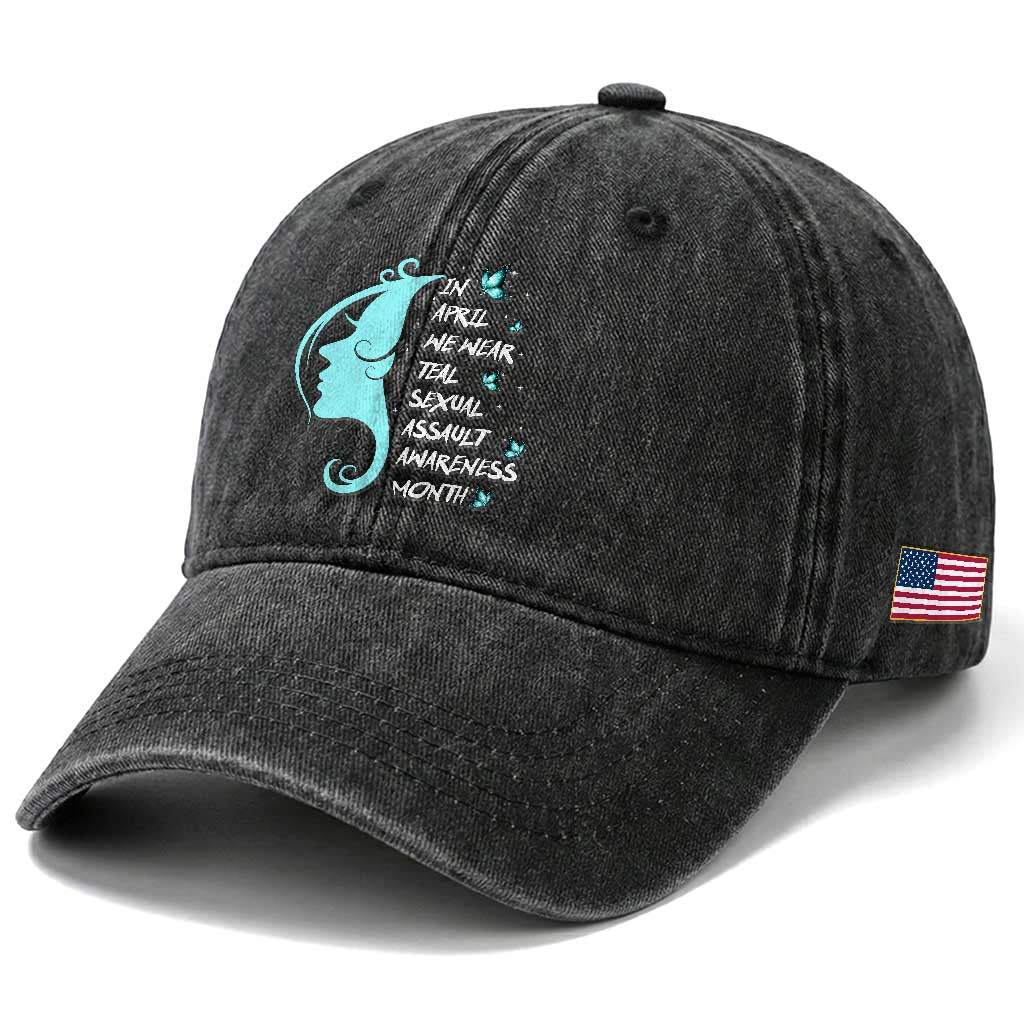 Sexual Assault Awareness Month Washed Cotton Baseball Cap In April We Wear Teal Ribbon