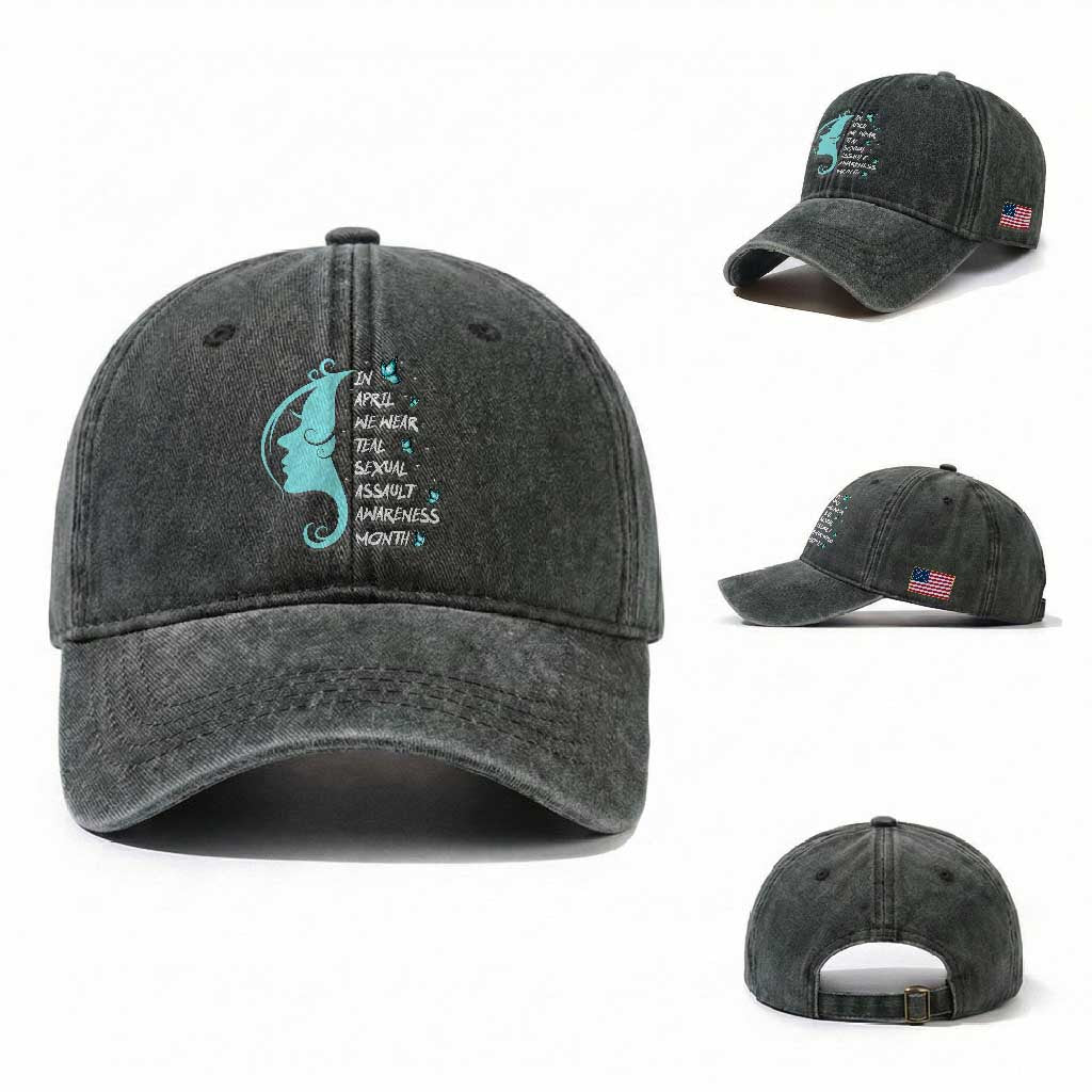 Sexual Assault Awareness Month Washed Cotton Baseball Cap In April We Wear Teal Ribbon