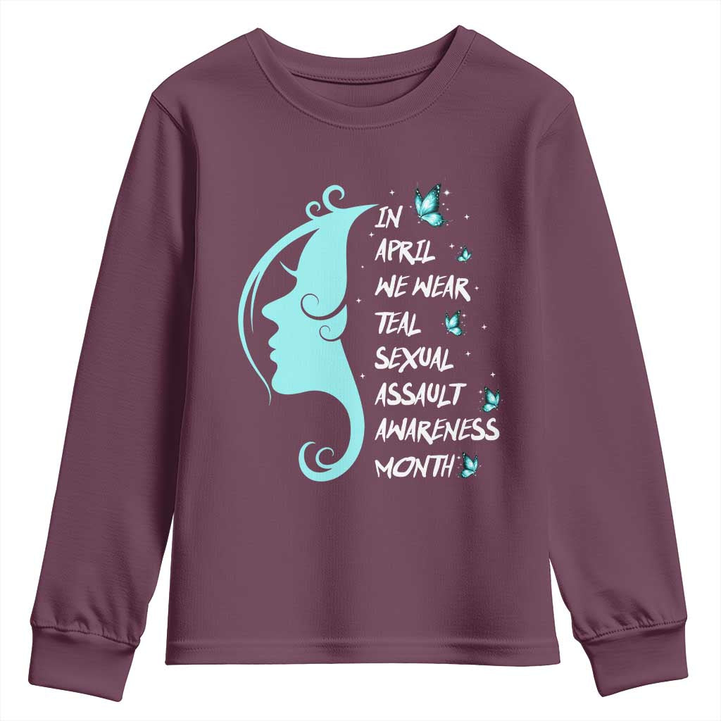 Sexual Assault Awareness Month Youth Sweatshirt In April We Wear Teal Ribbon