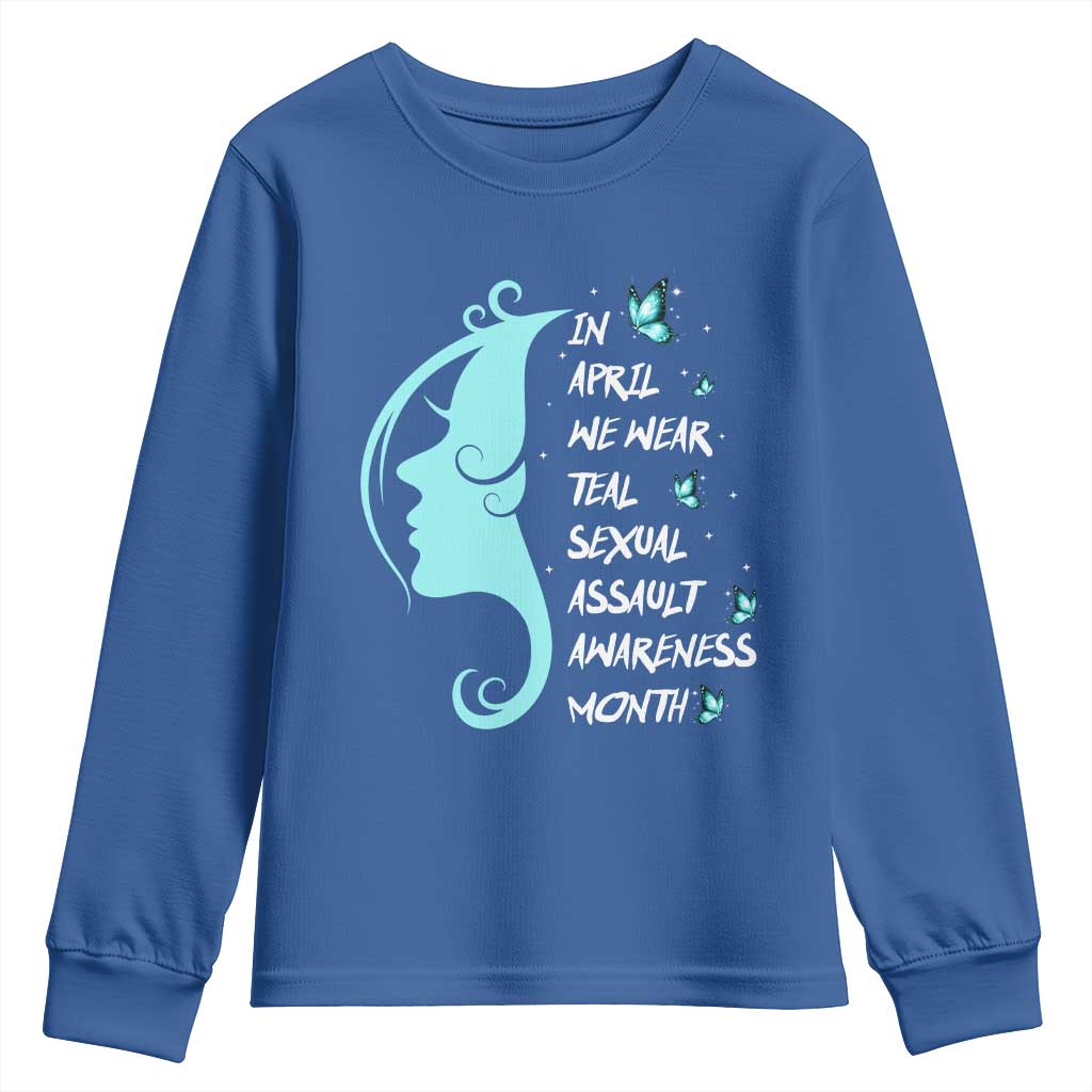 Sexual Assault Awareness Month Youth Sweatshirt In April We Wear Teal Ribbon
