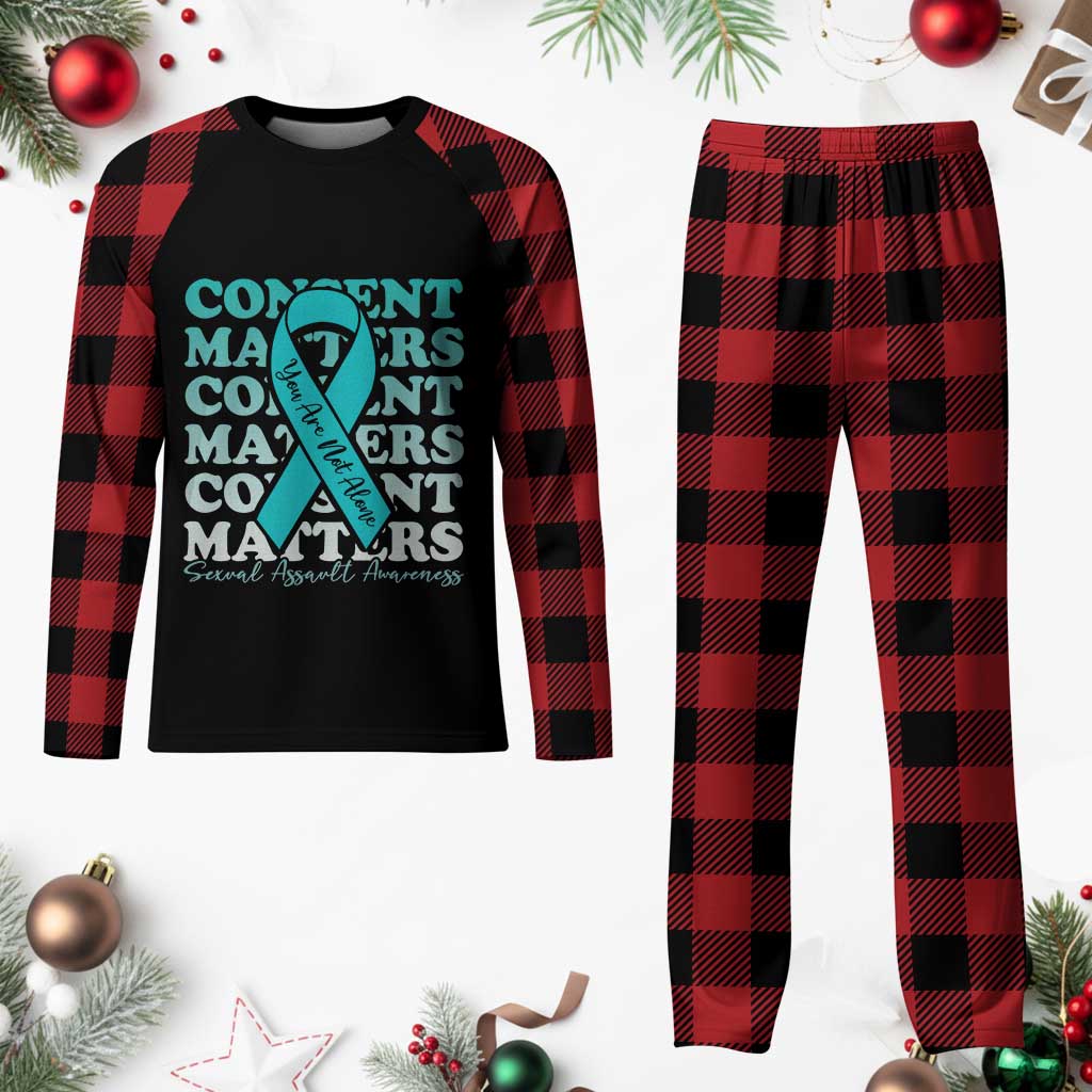 Sexual Assault Awareness Month Plaid Pajama Set Teal Ribbon Consent Matters You Are Not Alone