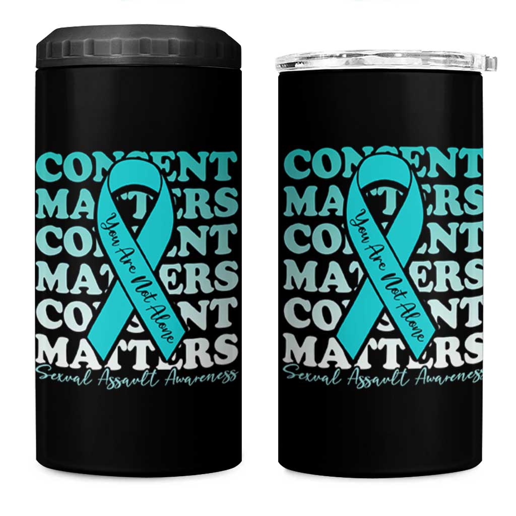Sexual Assault Awareness Month 4 in 1 Can Cooler Tumbler Teal Ribbon Consent Matters You Are Not Alone