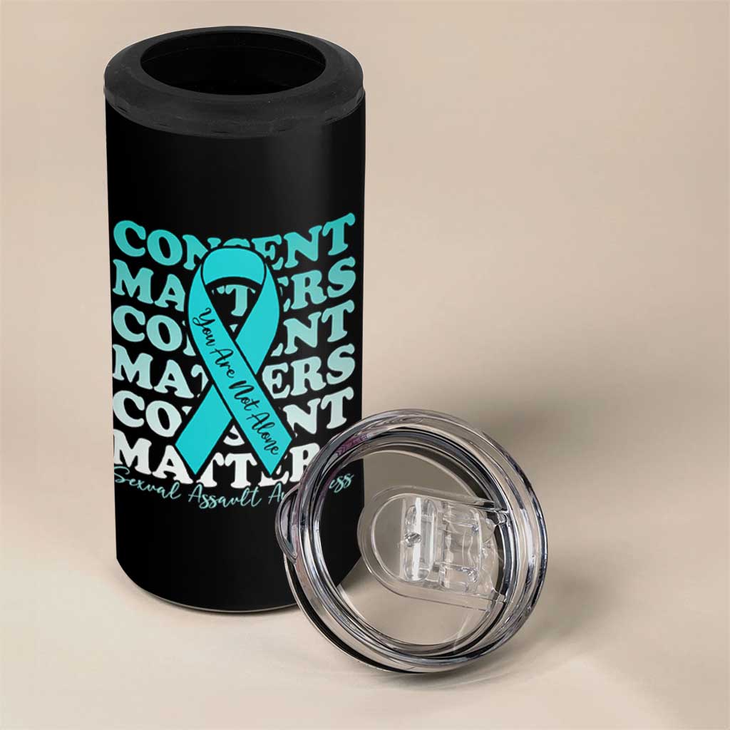 Sexual Assault Awareness Month 4 in 1 Can Cooler Tumbler Teal Ribbon Consent Matters You Are Not Alone