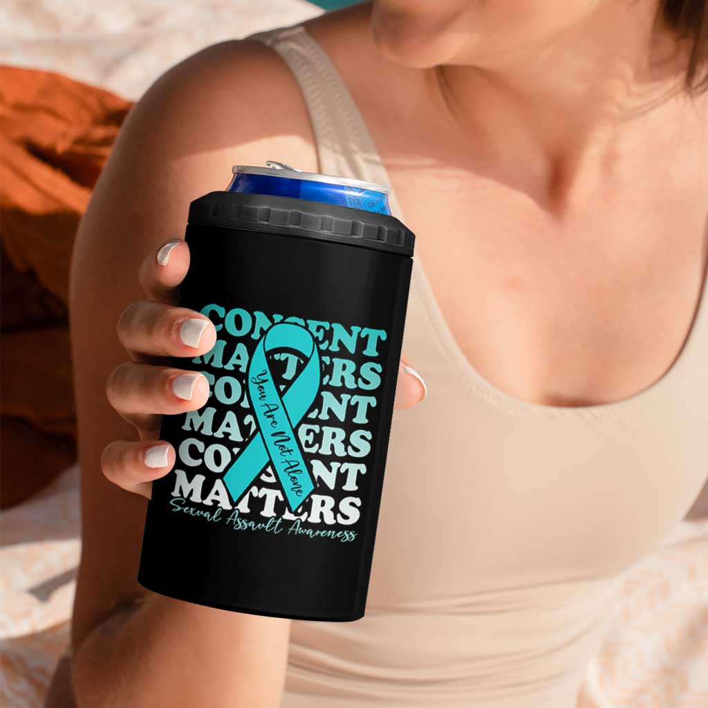 Sexual Assault Awareness Month 4 in 1 Can Cooler Tumbler Teal Ribbon Consent Matters You Are Not Alone