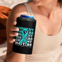 Sexual Assault Awareness Month 4 in 1 Can Cooler Tumbler Teal Ribbon Consent Matters You Are Not Alone