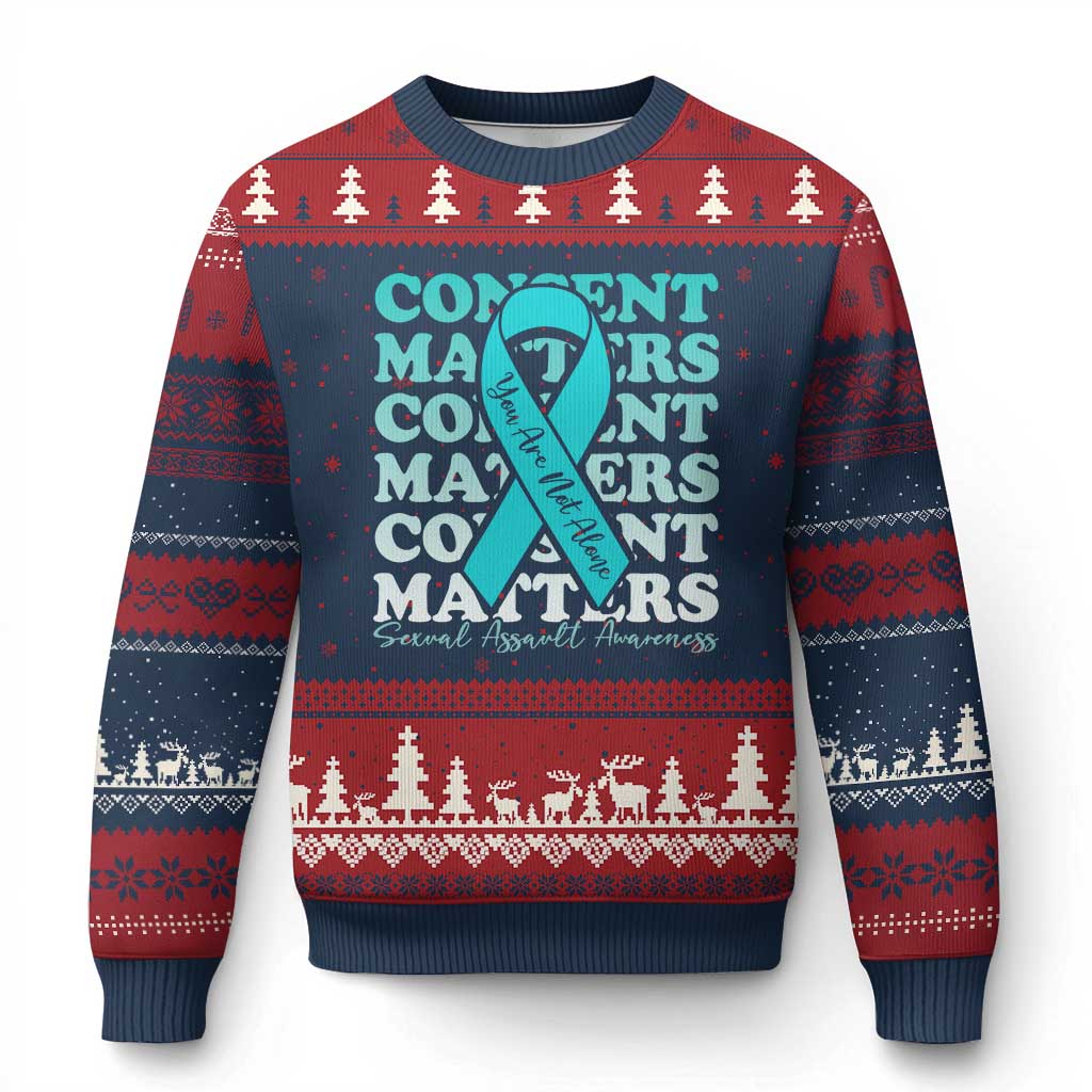 Sexual Assault Awareness Month Ugly Christmas Sweater Teal Ribbon Consent Matters You Are Not Alone