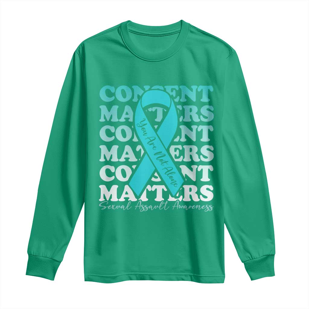 Sexual Assault Awareness Month Long Sleeve Shirt Teal Ribbon Consent Matters You Are Not Alone