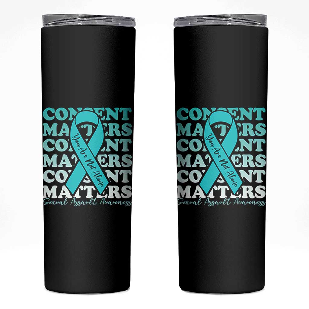 Sexual Assault Awareness Month Skinny Tumbler Teal Ribbon Consent Matters You Are Not Alone