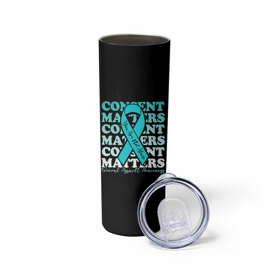 Sexual Assault Awareness Month Skinny Tumbler Teal Ribbon Consent Matters You Are Not Alone