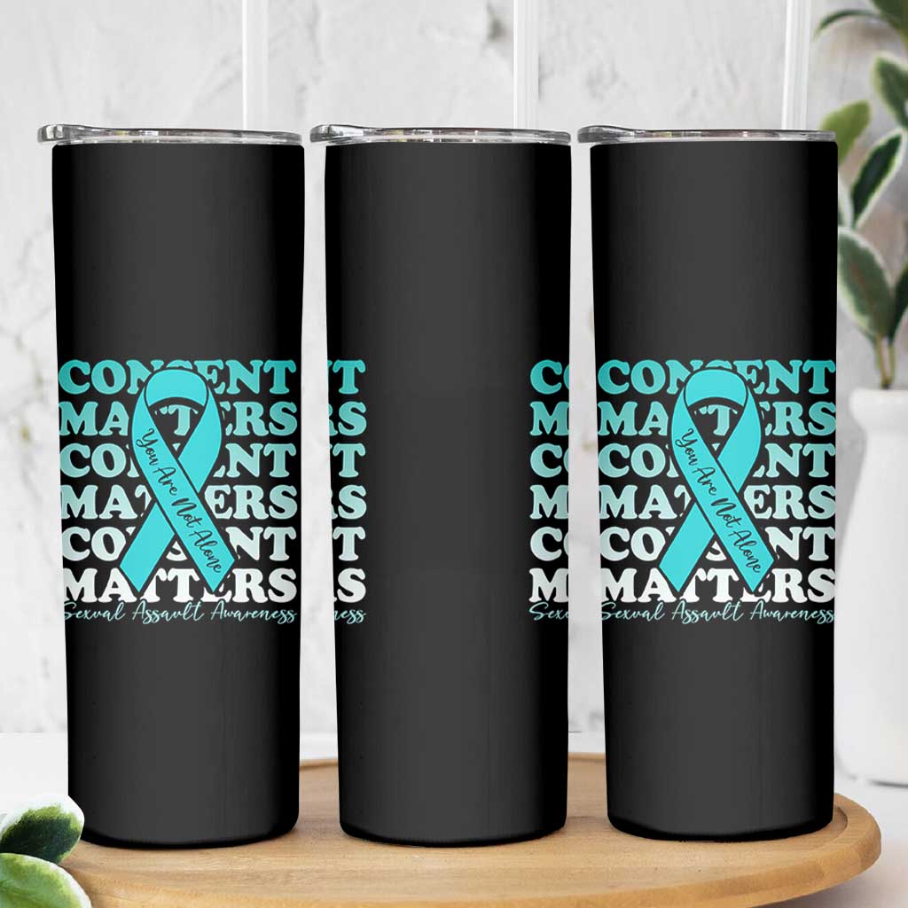 Sexual Assault Awareness Month Skinny Tumbler Teal Ribbon Consent Matters You Are Not Alone