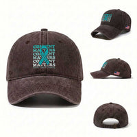Sexual Assault Awareness Month Washed Cotton Baseball Cap Teal Ribbon Consent Matters You Are Not Alone