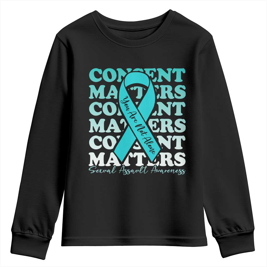 Sexual Assault Awareness Month Youth Sweatshirt Teal Ribbon Consent Matters You Are Not Alone