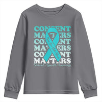 Sexual Assault Awareness Month Youth Sweatshirt Teal Ribbon Consent Matters You Are Not Alone