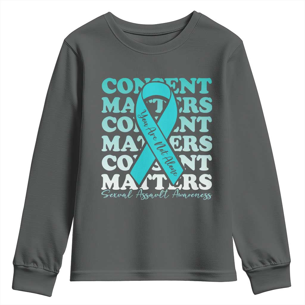 Sexual Assault Awareness Month Youth Sweatshirt Teal Ribbon Consent Matters You Are Not Alone