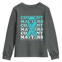 Sexual Assault Awareness Month Youth Sweatshirt Teal Ribbon Consent Matters You Are Not Alone