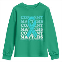 Sexual Assault Awareness Month Youth Sweatshirt Teal Ribbon Consent Matters You Are Not Alone